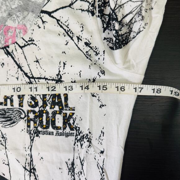 Christian Audigier Crystal Rock Top Womens Large Crane Blossom Y2K Tunic Shirt T - Picture 11 of 13